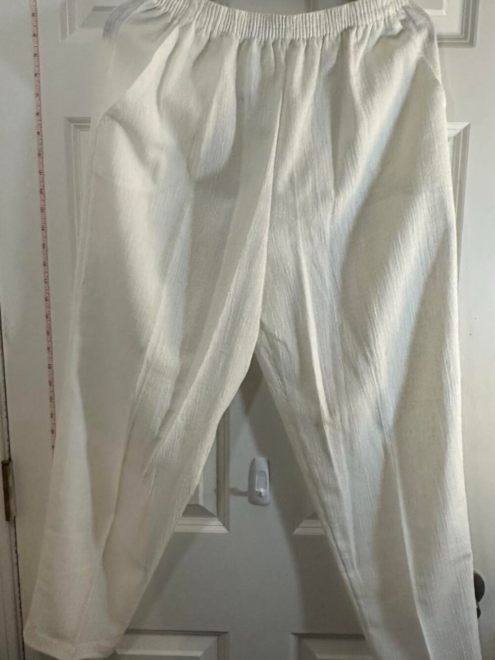 Michel Laurence Petite White Crinkle Gauze Pull On Crop Pants Elastic Waist 12P